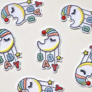 Iron on Embroidered Woven Patches/Badges in Cute Nursery Designs - Moon Mobile, Pram, Rocking Horse - Baby Motifs bild 4
