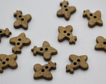 Laser Cut Two Hole Wooden Aeroplane Buttons 18mm x 15mm Children