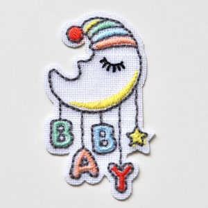 Iron on Embroidered Woven Patches/Badges in Cute Nursery Designs - Moon Mobile, Pram, Rocking Horse - Baby Motifs bild 5