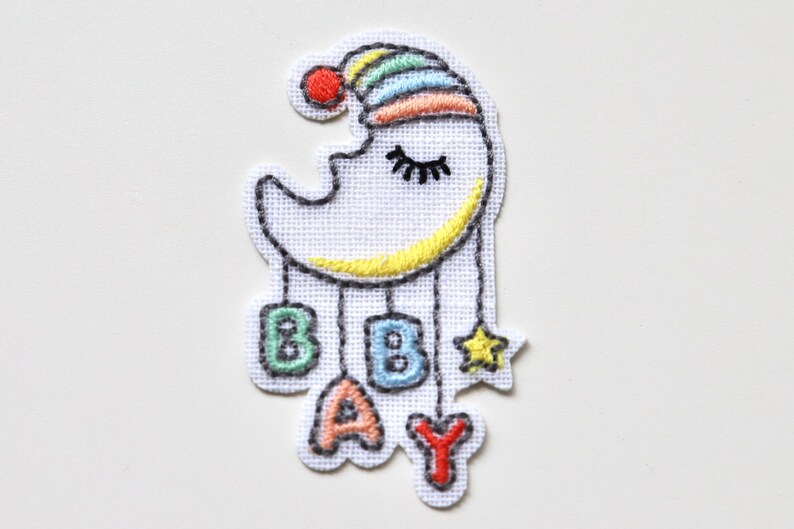 Iron on Embroidered Woven Patches/Badges in Cute Nursery Designs - Moon Mobile, Pram, Rocking Horse - Baby Motifs bild 5