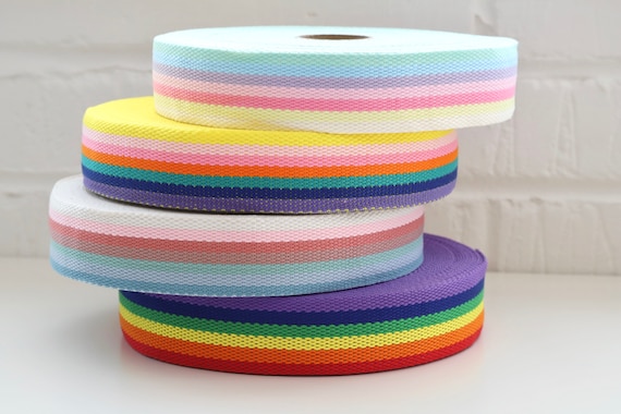 Multicoloured Striped Bag Strap Webbing in Four Rainbow Colour ways - Sold by the Metre - 40mm Wide