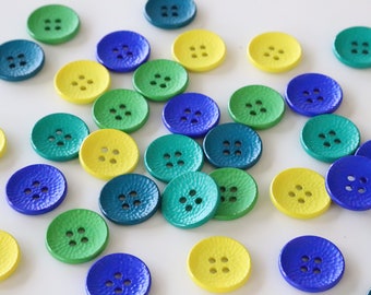 Juego de 3 - Botones cóncavos con hoyuelos - Verde, Verde azulado, Amarillo, Azul