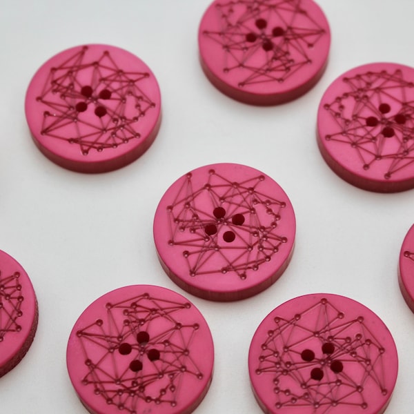 Bright Pink Super Chunky/27mm Laser Etched Buttons with Dot to Dot Constellation Design