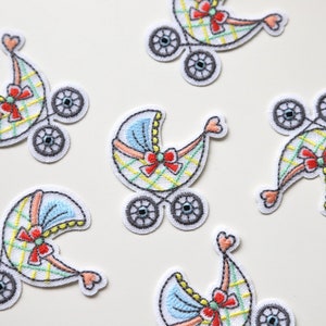 Iron on Embroidered Woven Patches/Badges in Cute Nursery Designs - Moon Mobile, Pram, Rocking Horse - Baby Motifs bild 2