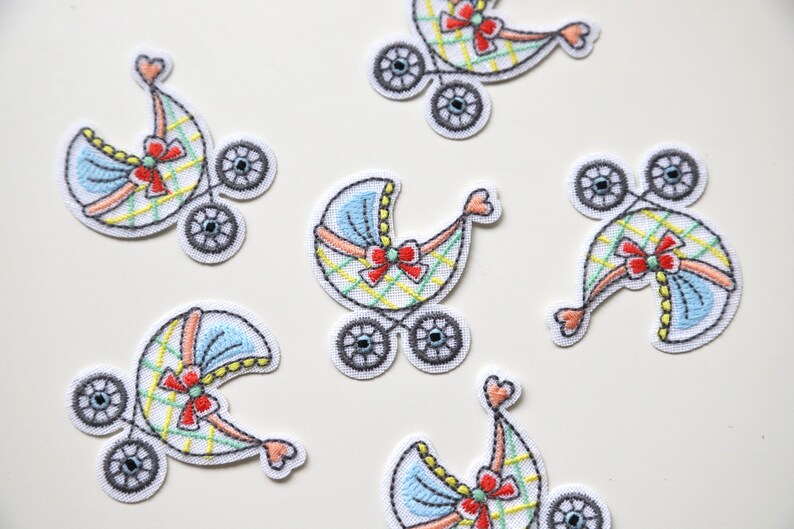 Iron on Embroidered Woven Patches/Badges in Cute Nursery Designs - Moon Mobile, Pram, Rocking Horse - Baby Motifs bild 2