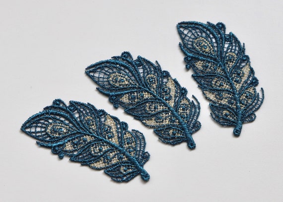 Iron on Embroidered Feather Motifs/patches With Metallic Detail