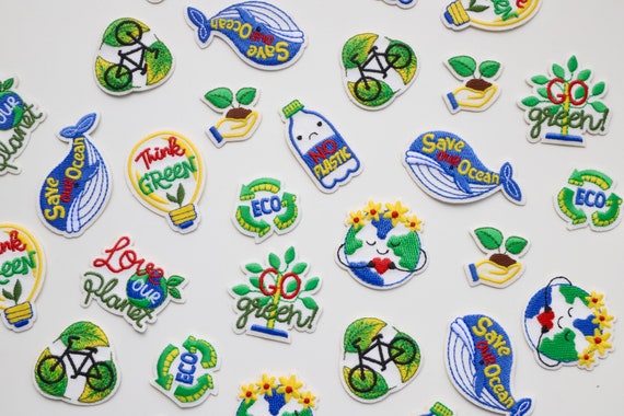 Environment Theme Patches - Recycle, Green Energy, Save our Ocean, No Plastic, Love Our Planet  - Iron on Motifs