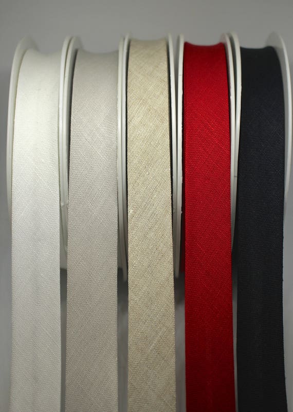 100% Natural Linen Bias Binding Tape - Binding Trim/Facing/Decorative Finish - 20mm/2cm Wide - White, Grey, Black, Red, Ivory