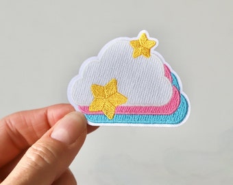 Multicoloured Cloud and Star Patch - Iron on Embroidered Motif