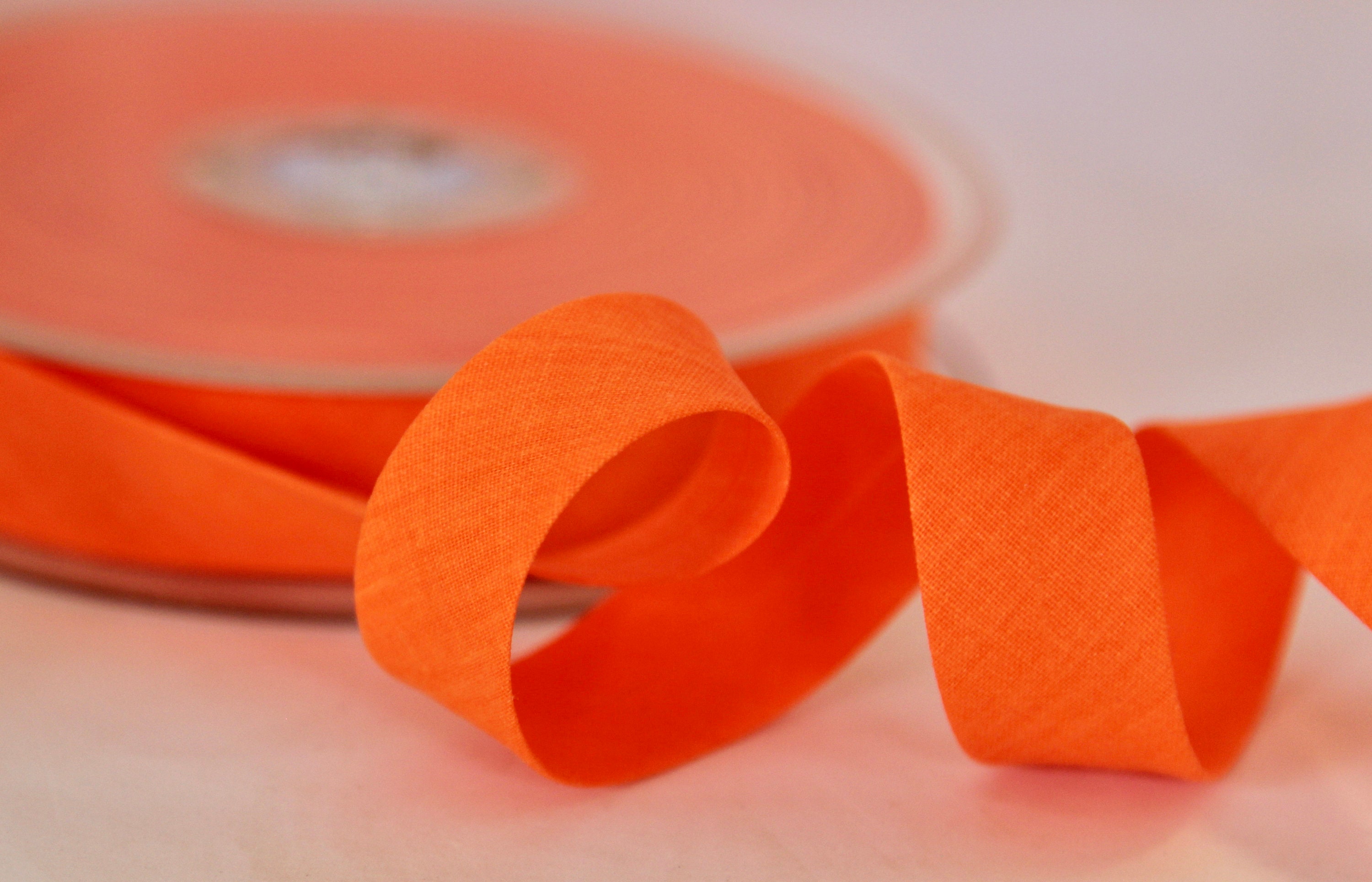 Inastri 25/5/ 5 mm Polyester Satin Bias Binding Fluorescent Orange 7114