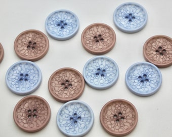 Dusky Pink or Powder Blue Four Hole Sew Through Etched Seed Head Buttons 27mm Diameter