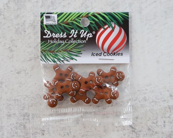 Figuras de galleta de jengibre - Juego de 7 botones navideños originales - Galletas glaseadas de 'Dress it Up' - Colección navideña