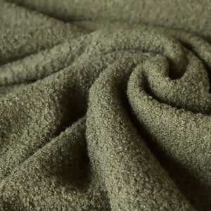 Super Soft Stretch Bouclé Fabric - 100% Polyester - OLIVE - 150cm wide - Sold by Half Metre