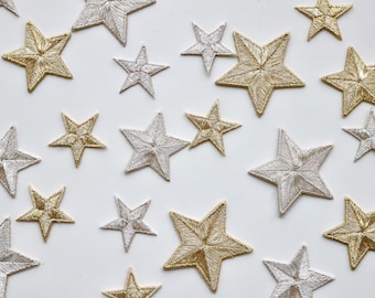 Metallic Gold and Silver Stars - Iron on Patches - 3cm, 3.5cm, 4.5cm