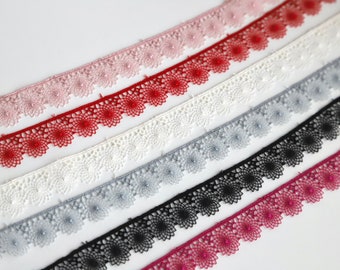 Delicate Lace Trim - Fine Floral Spirograph Design - 16mm Wide - Dusky Pink, Fuchsia,Ivory, Black, Red and Silver Grey