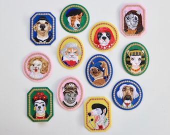 Famous Faces Iron on Patches - Animal Hall of Fame Embroidered Motifs - DOGS (Cats on another listing)