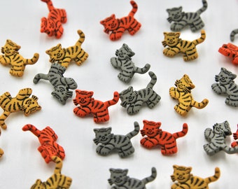 Novelty Striped Cat Tiger Buttons - Orange/Grey/Mustard