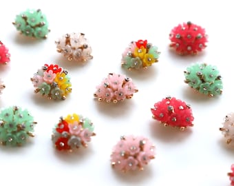 Floral Cluster Buttons - Vintage Style Diamanté and Resin Jewelled Buttons with Shank - 2cm