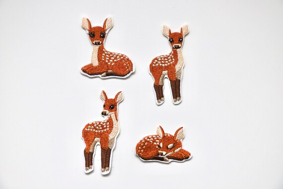 Doe Deer Iron on Patches - Cute Bambi Motifs for Embellishment - Embroidered Children's Patch