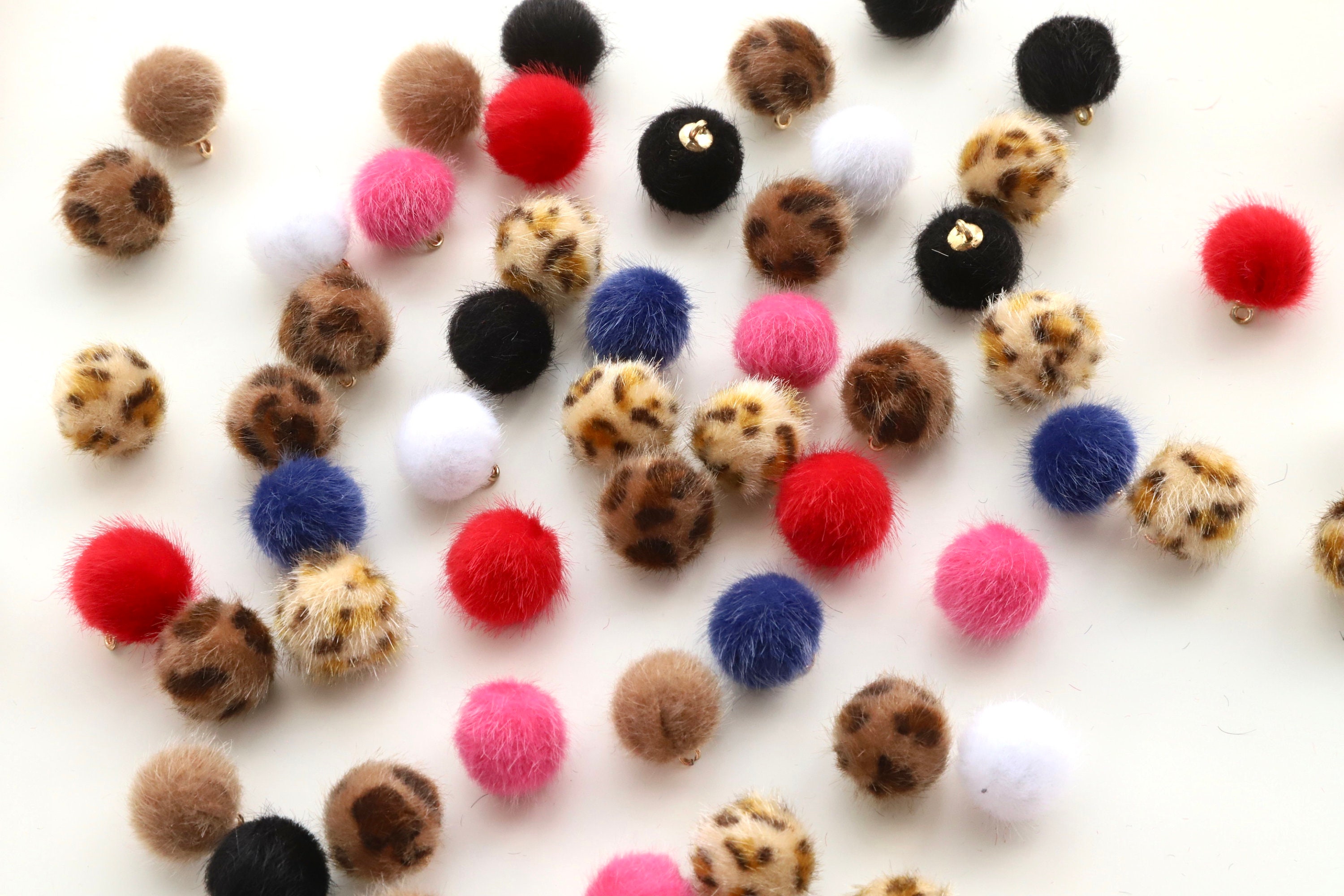 Furry Pom Pom Buttons With Golden Metal Shank Back - 14mm - Lots