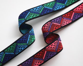 Great Quality Woven Geometric Elastic in Two Bright Colour Ways - 25mm/2.5cm Wide Pinks and Blue