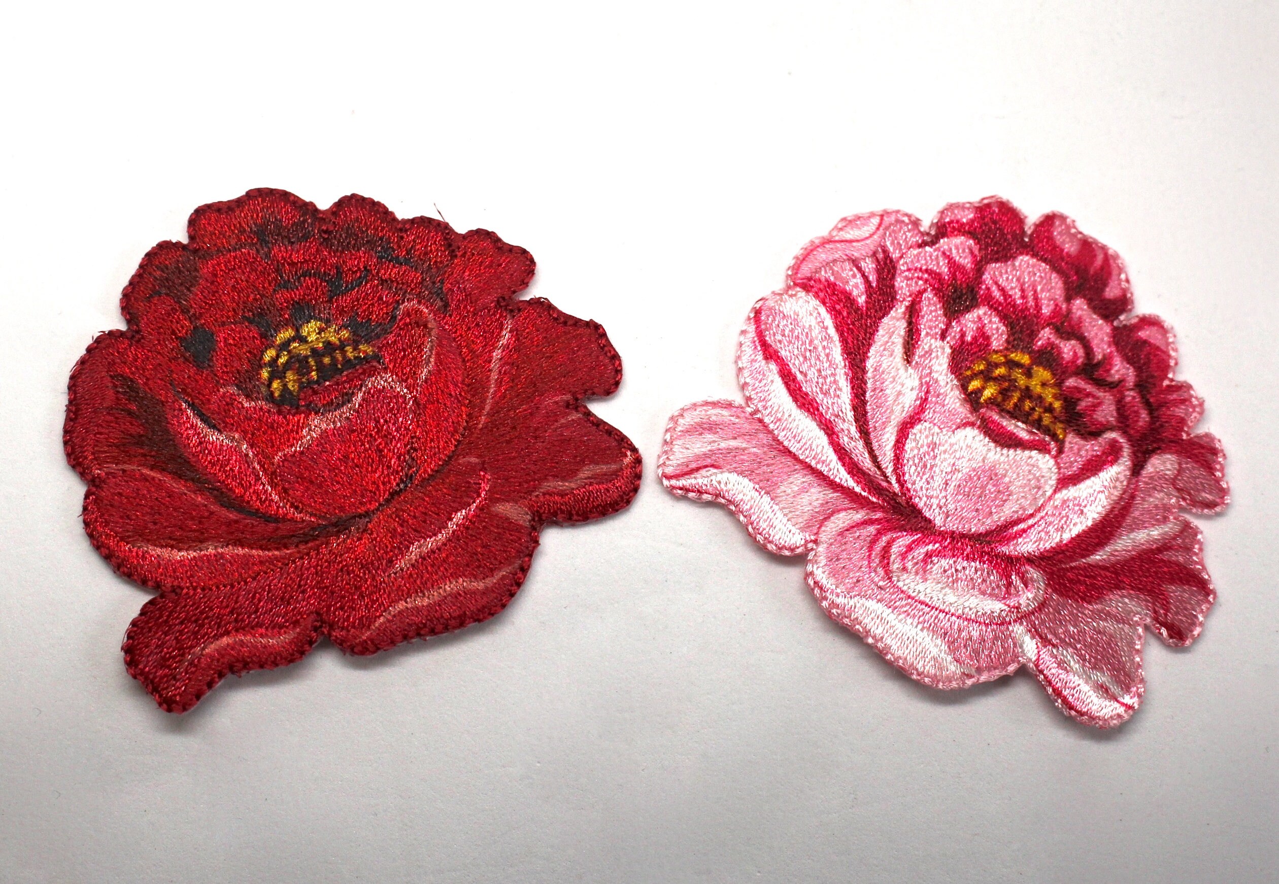 Iron on Motifs/Patches Peony Roses Embroidered Satin Etsy
