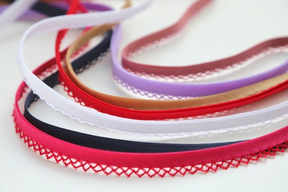 Pre-Folded Bias Binding with Crochet/Lace Edge Detail - Navy Blue, Dusky Pink, Lilac, Beige and White - 14mm/1.4cm Binding Trim