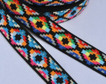 Great quality woven Aztec/Navajo/Tribal Elastic in two bright colour ways 2.5cm Width/25mmWidth/ Diamond Design