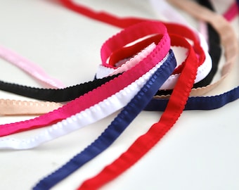 Soft Picot Edge Fold Over Lingerie Elastic with Decorative Satin Detail - Pink, Black, White, Grey, Blue, Red, Nude - 10mm/1cm wide