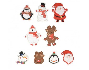 Christmas Iron on Motifs -- Father Christmas, Santa, Reindeer, Snowman, Snow Bear, Penguin, Rudolph Patches - Embroidered Appliqué patch