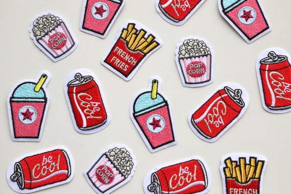 Soda, Popcorn, French Fries and Cola Can Motifs/Iron on Embroidered Patches Appliqué