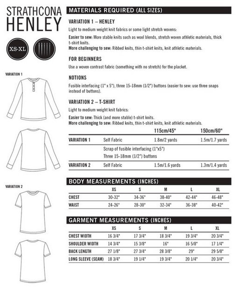 Strathcona Henley Paper Sewing Pattern Thread Theory Designs Etsy UK