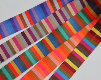 Biais - Rayures vives Superbe qualité, lisse et soyeux Ruban de biais/garniture décorative - Rayures colorées, multicolores - 2,5 cm/25 mm de large