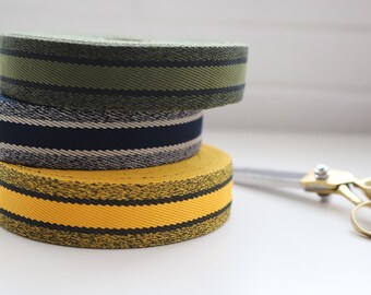 Striped Bag Strap Webbing - Khaki/Black, Gold/Black, Navy/Ecru - 40mm wide - 100% Polyester - Perfect for Man Bags!