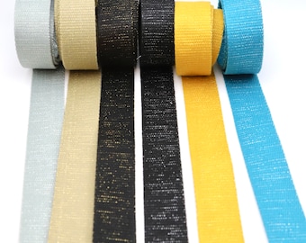Metallic Webbing Bag Strap - Great quality - 30mm wide -  grey/silver, Khaki/gold, Black/gold, black/silver, mustard/gold, turquoise/silver.