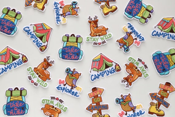Outdoorsy Themed Iron-on Patches - Detailed Embroidered Motifs - Camping/Nature/Explorer/Hiking