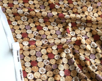 Wines and Vines - 100% Cotton Fabric - Wine Corks Print Craft / Dressmaking Cloth
