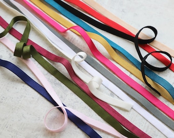 10mm/1cm Wide Satin Lingerie Elastic - Satin Face/Plush Back - Pink, Red, Plum, Beige, Peacock, Navy, Gold, Ivory, White, Grey, Olive, Black