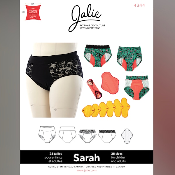 Jalie Sewing Patterns - Sarah 4344 - Period Underwear and Reusable Pad - Paper Pattern - Sizes XS-2XL