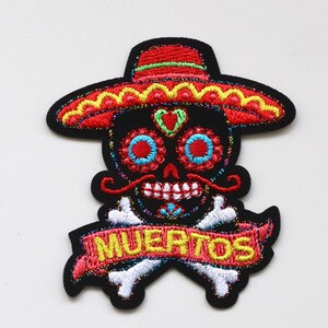 Mexican Day of the Dead Iron on Patches - Señorita, Señora, Guitar, Llama, Sugar Skull, Muertos - Colourful Embroidered Motifs Muertos