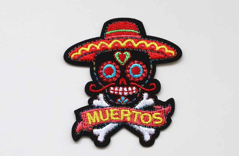 Mexican Day of the Dead Iron on Patches - Señorita, Señora, Guitar, Llama, Sugar Skull, Muertos - Colourful Embroidered Motifs Muertos