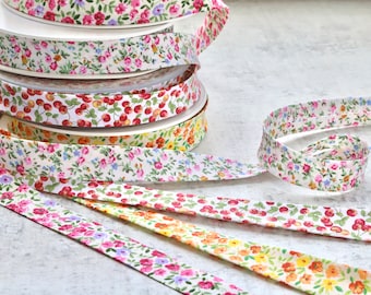Ditsy Print Bias Binding Tape - Pink, Yellow, Lilac Floral or Red Cherry - 100% Cotton - 20mm Wide - Sold by the Metre