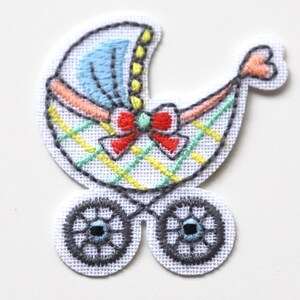 Iron on Embroidered Woven Patches/Badges in Cute Nursery Designs - Moon Mobile, Pram, Rocking Horse - Baby Motifs bild 3