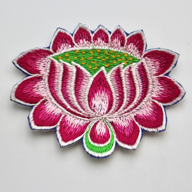 Handmade Lotus Flower Motifs Machine Embroidered Patch Etsy