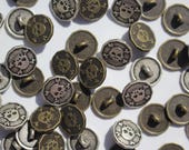 Skull Buttons - Solid Metal - Antique Silver or Brass - Pirate Skull and Crossbone, Rockabilly, Goth, Sugar Skull, Halloween - 15mm and 20mm