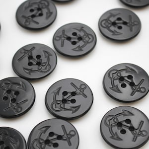 Chunky Nautical Anchor Buttons - Perfect for Pea Coats - Black/Dark Navy/Royal Blue - 32mm/50 Lignes & 26mm/40 Lignes - Sold Individually