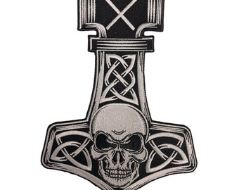 Unleash Your Inner Viking with Custom Embroidered Thor's Hammer Skull Odin - Rune Othala Sign Iron on Custom Patch