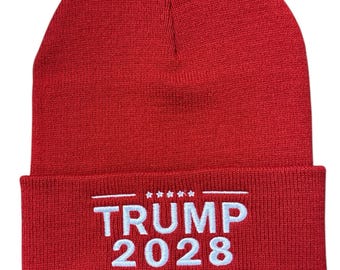 Show Your Support for Trump 2024 with our Embroidered Cuffed Beanie Knit Hat!