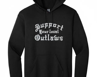 Gothic Embroidered Hoodie - Support Your Local Outlaws Biker Pullover