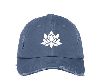Lotus Flower Embroidered Dad Cap - Vintage Style Cotton Baseball Cap